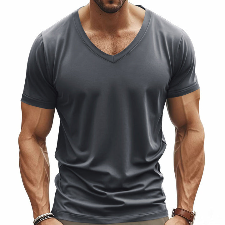Herren V-Ausschnitt T-Shirt aus atmungsaktivem Baumwollmix mit modernem Schnitt Drune