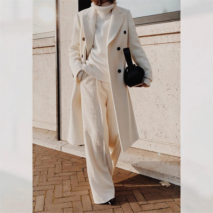 Frauen Doppelreiher Wollmischung Mantel mit oversized Schnitt und breiten Revers Drune