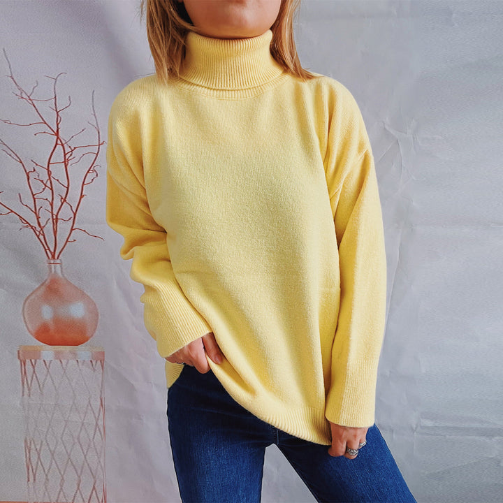 Damen Grobstrickpullover mit hohen Kragen und lockerer Passform Drune