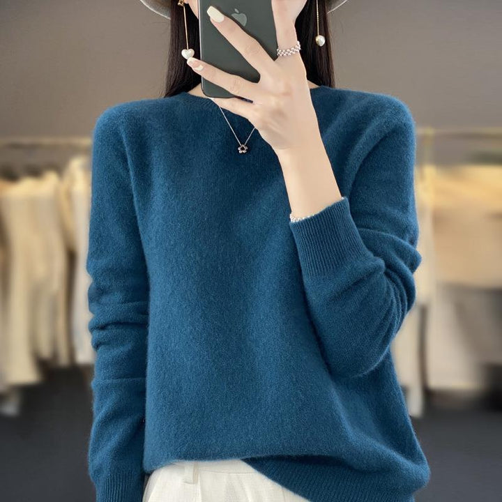 Damen Lockerer Feinstrick-Pullover mit Rundhalsausschnitt und flauschiger Angora-Optik Drune