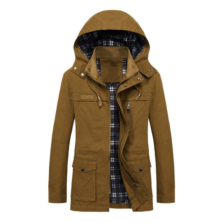 Herren Urbaner Canvas-Parka mit karierter Innenfütterung und Utility-Taschen Drune