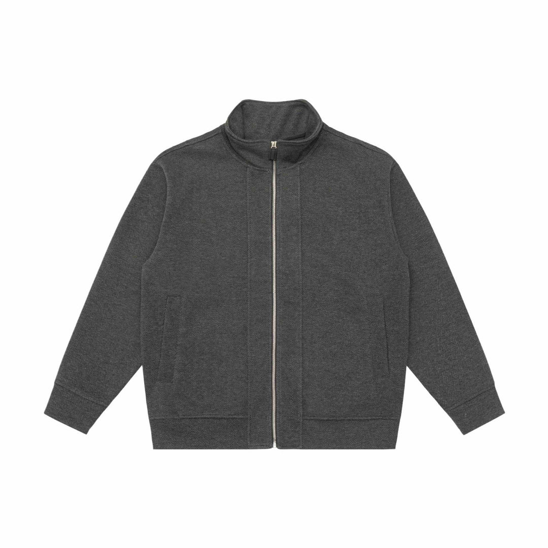 Unisex Leichte Stehkragen‑Jacke aus Fischgrät‑Struktur mit durchgehendem Reißverschluss Drune