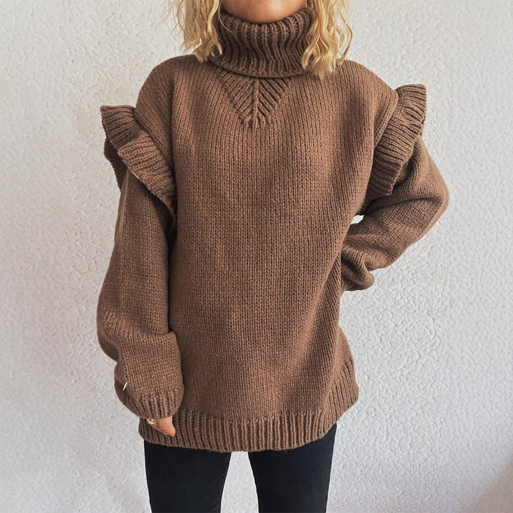 Damen Strickpullover mit Rüschen-Details und hohem Kragen Drune