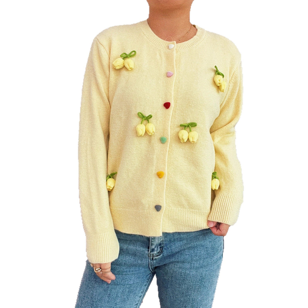 Damen Strickjacke mit fröhlichen Blumenapplikationen Drune