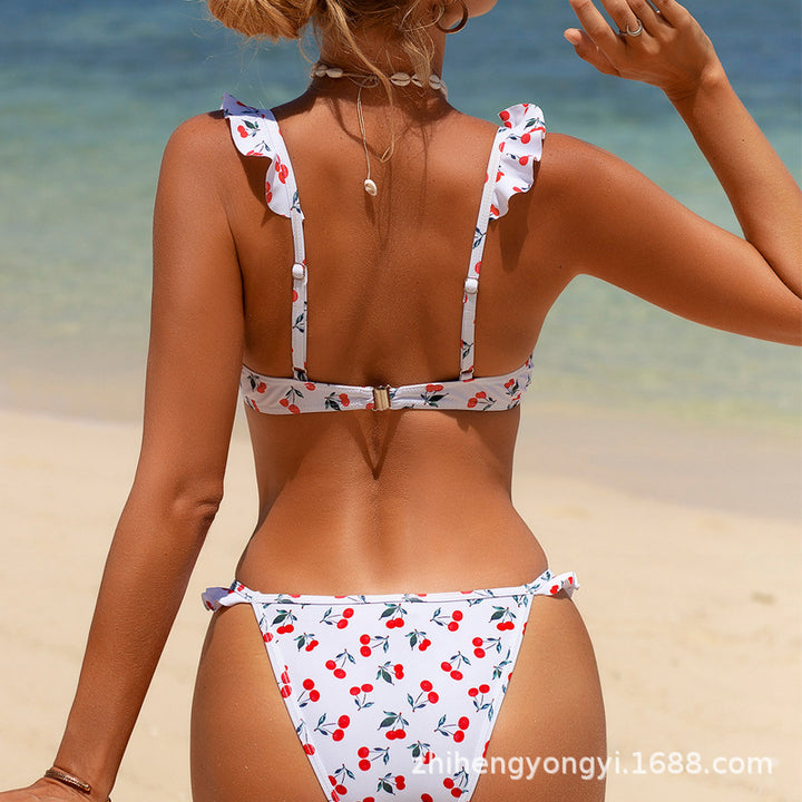Damen Bikini mit verspieltem Rüschen- und Kirschmuster Drune