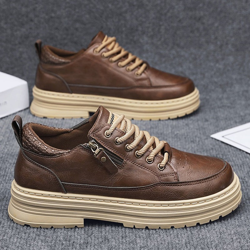 Herren robuste Lederoptik Plateau-Sneaker mit seitlichem Reißverschluss, gepolstertem Knöchelkragen und griffiger Wellenlaufsohle Drune