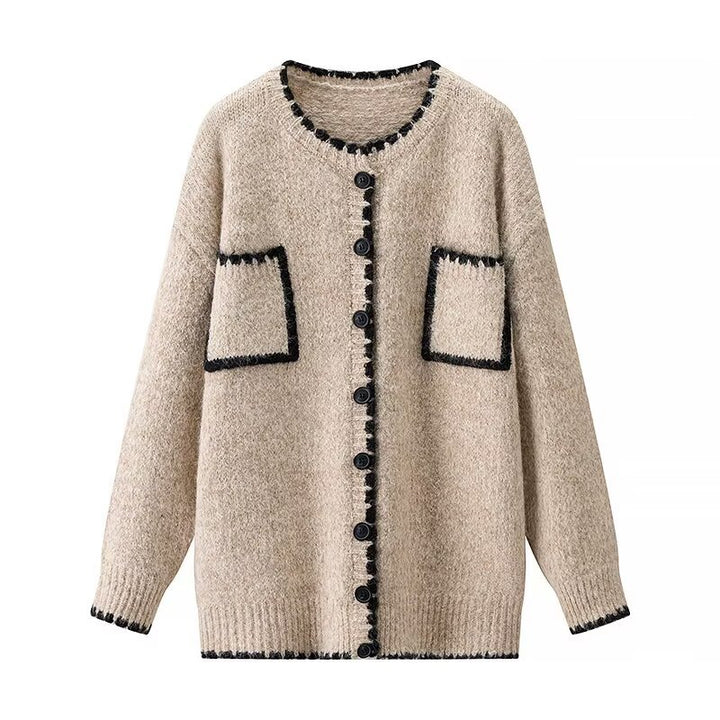 Damen Strickjacke mit aufgesetzten Taschen und kontrastierenden Details Drune