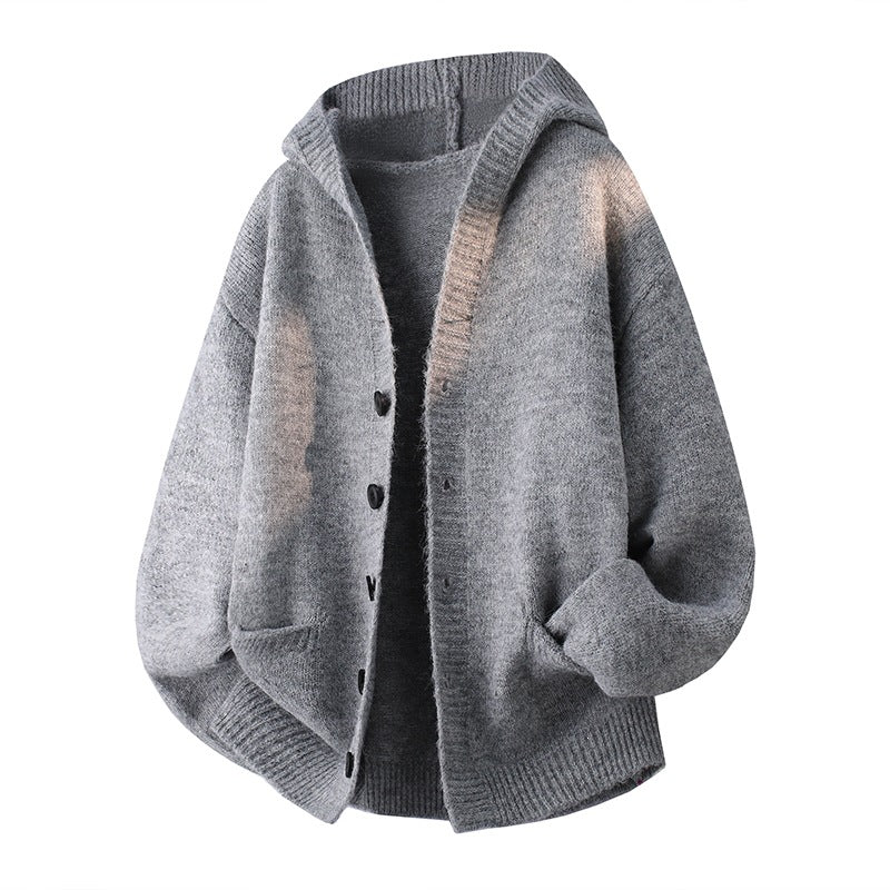 Herren Oversize-Strickcardigan mit Schalkragen, Knopfleiste und Eingrifftaschen Drune