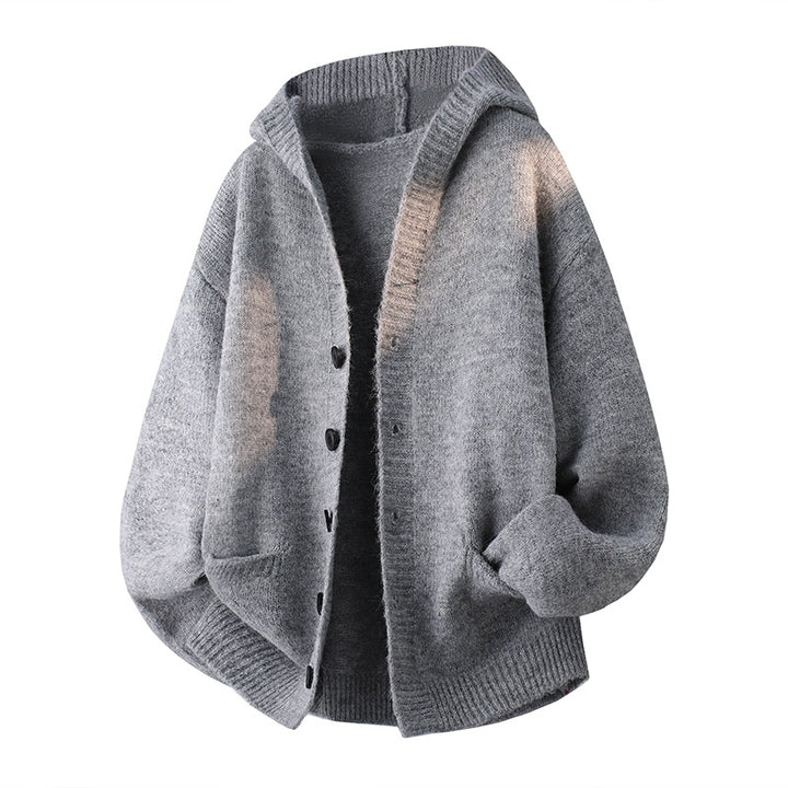 Herren Oversize-Strickcardigan mit Schalkragen, Knopfleiste und Eingrifftaschen Drune