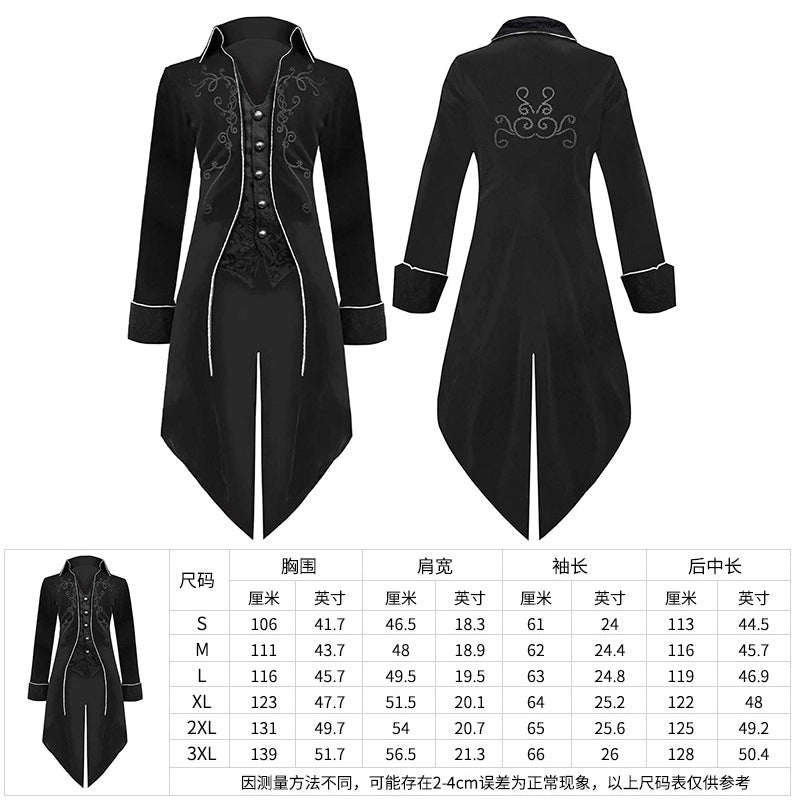 Damen nan viktorianischer Frackmantel mit tailliertem Schnitt, Zierstickerei und asymmetrischer Schleppe Drune