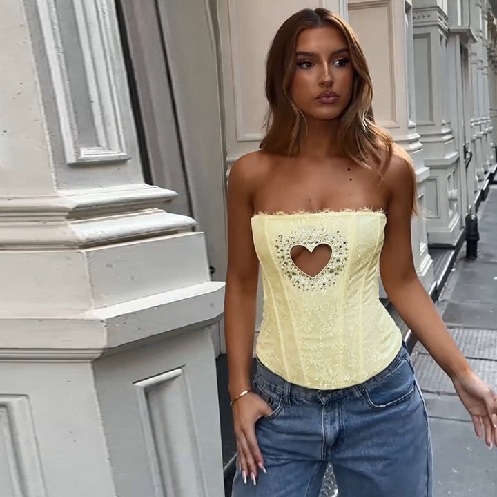 Damen Corsage-Top mit herzförmigem Ausschnitt und Spitzenverzierungen Drune