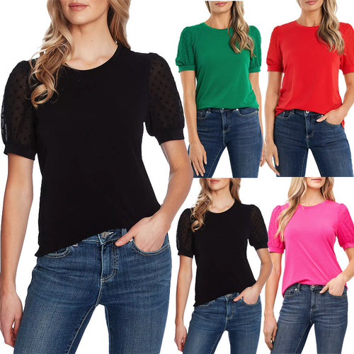 Damen modisches Freizeitshirt mit Puffärmeln und Struktur Drune