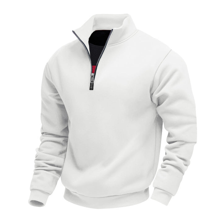Herren nan klassischer Halbzip-Pullover mit Stehkragen, innen angerautem Fleece und elastischen Rippbündchen Drune
