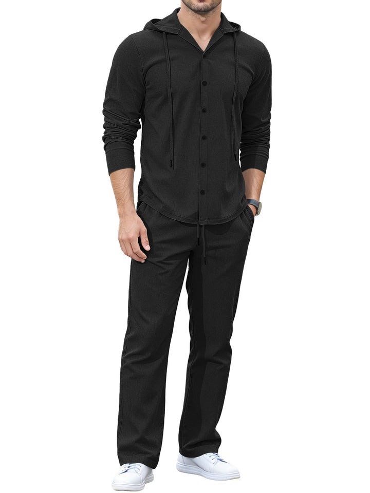 Herren Lässiges Knopf‑Hoodie Lounge‑Set aus Jersey mit Kordelzug und Komfort‑Jogger Drune