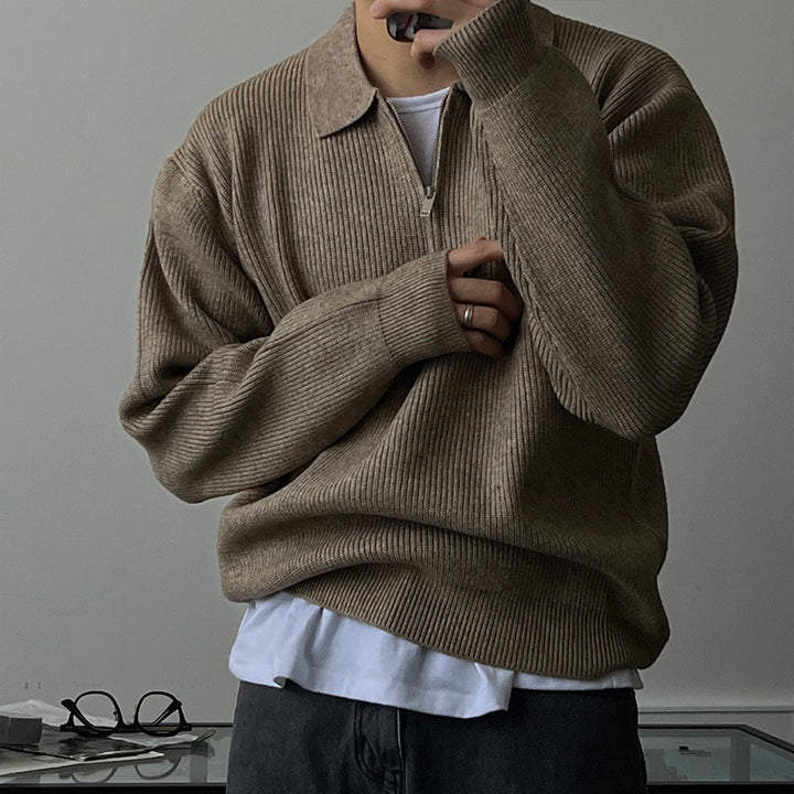 Herren Modisches Strickpullover mit Stehkragen und Reißverschluss Drune