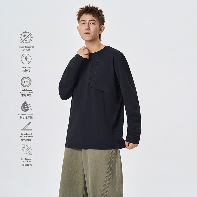 Herren Atmungsaktives Performance-Langarmshirt mit Brustreißverschlusstasche und ergonomischen Nähten Drune