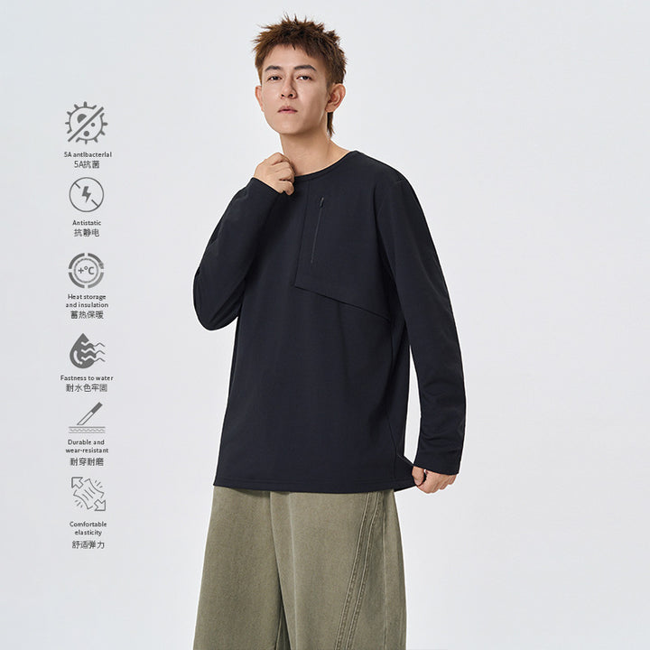 Herren Atmungsaktives Performance-Langarmshirt mit Brustreißverschlusstasche und ergonomischen Nähten Drune