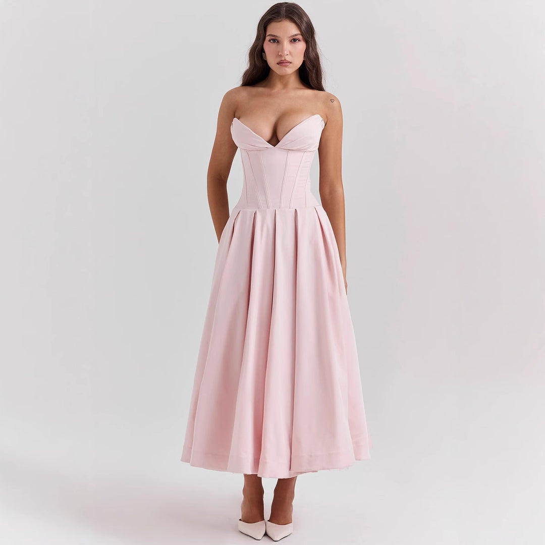 Damen nan trägerloses Korsett-Midikleid mit vorgeformter Miederkonstruktion und ausgestelltem Tellerrock Drune