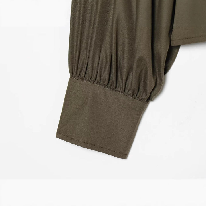 Damen Bluse mit weiten Ballonärmeln und verdeckter Knopfleiste Drune