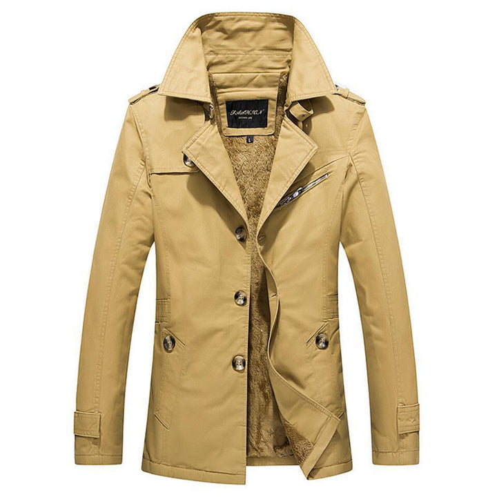 Herren Trenchcoat mit wärmender Teddyfutter-Innenlage und hochschließendem Stehkragen Drune
