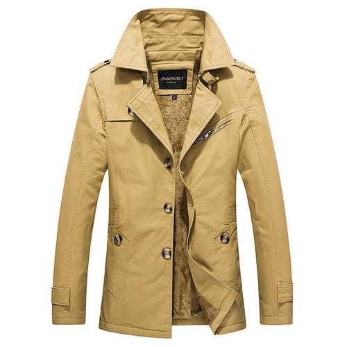 Herren Trenchcoat mit wärmender Teddyfutter-Innenlage und hochschließendem Stehkragen Drune