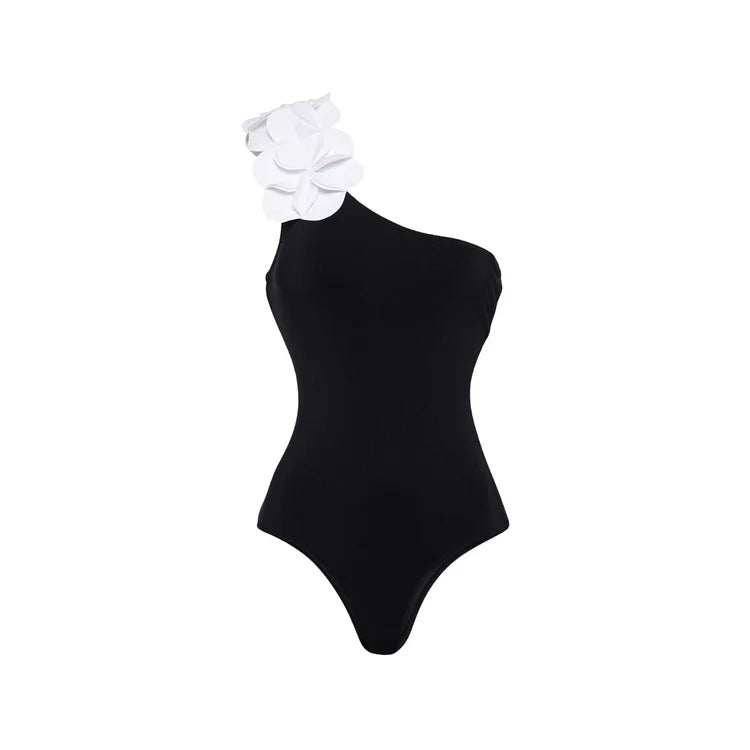Damen Schwimmanzug mit asymmetrischem Schnitt und floralen Applikationen Drune
