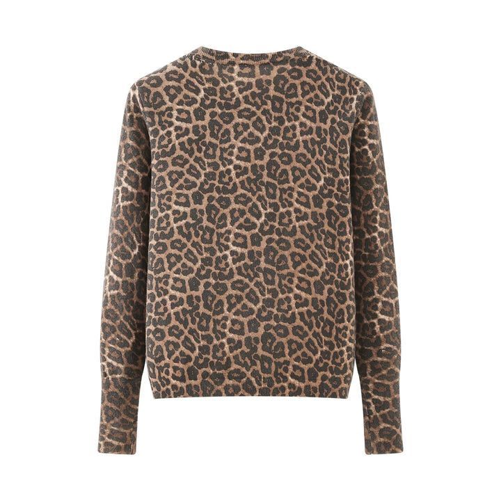 Damen Feinstrick-Cardigan mit Leoprint, Rundhals und durchgehender Knopfleiste Drune