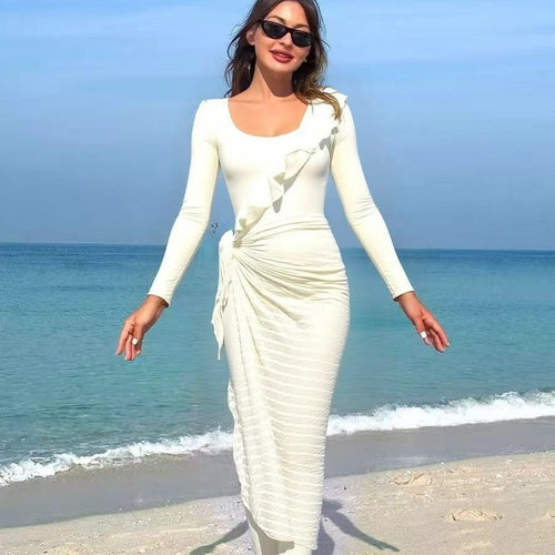 Damen Elegantes Sommerkleid mit Wickeloptik Drune