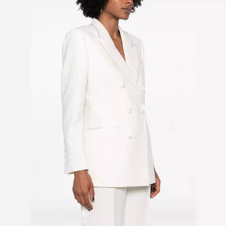 Damen Doppelreihiges Longblazer‑Hosenanzug mit Marlene‑Weitbeinhose und schlanker Silhouette Drune