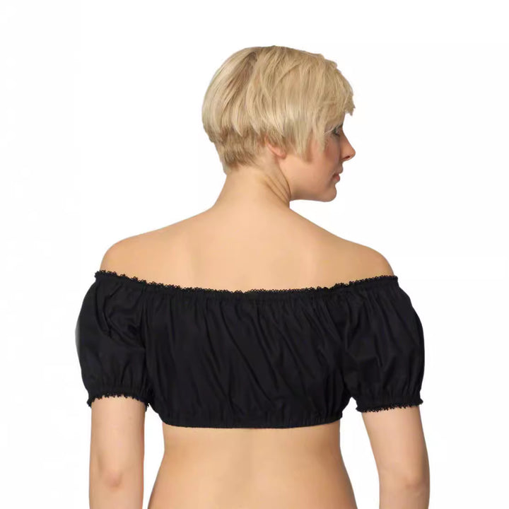 Damen  traditionelle Dirndlbluse mit feiner Spitze, tiefem Herzausschnitt und geraffter Taille Drune