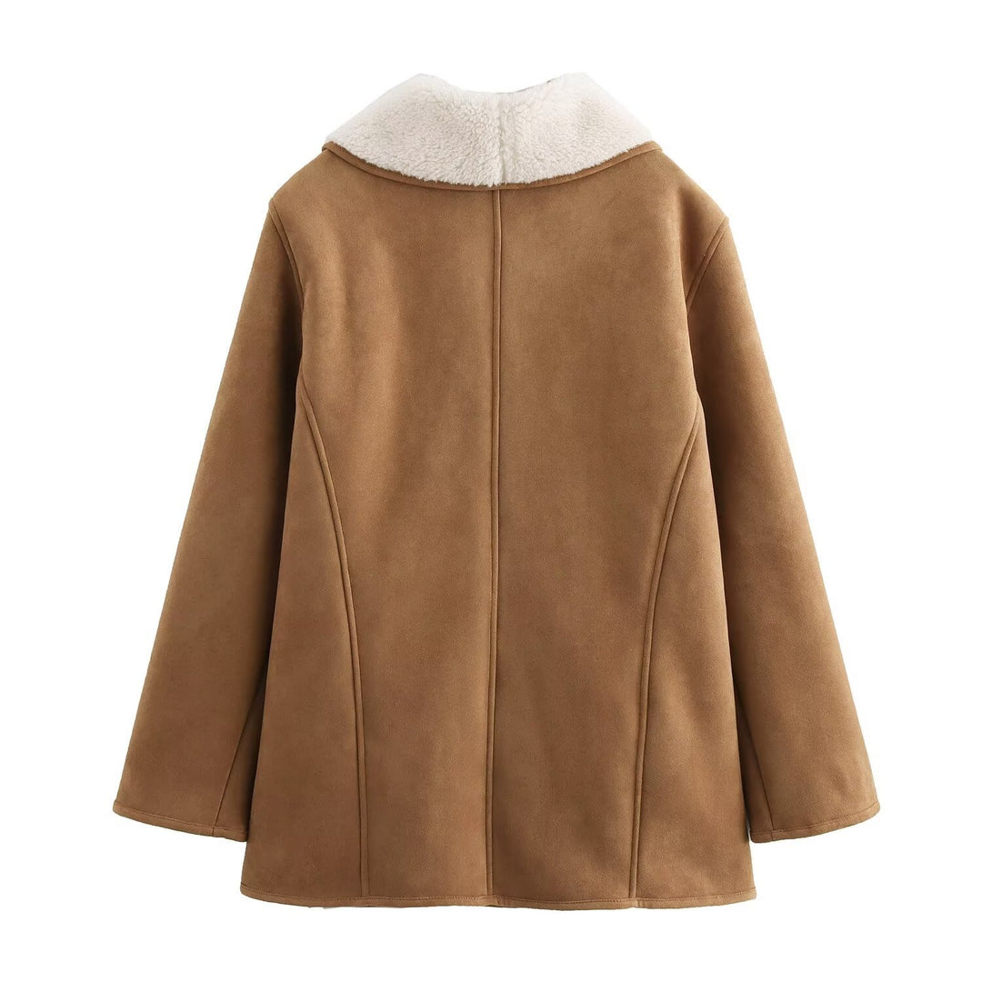 Damen Kurzmantel aus Veloursoptik mit Teddyfutter und Schalkragen Drune