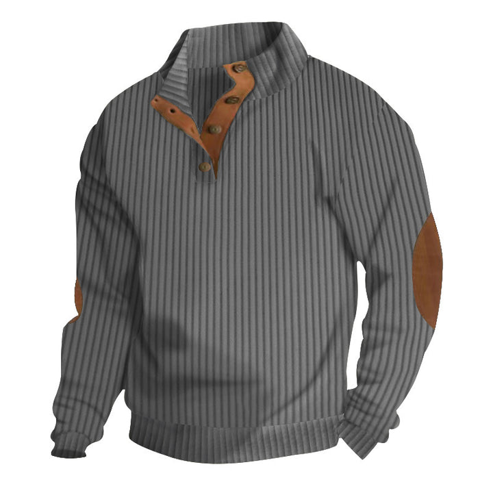 Herren Grobstrick-Troyer mit Zopfmuster, Stehkragen und Leder-Ellbogenpatches Drune