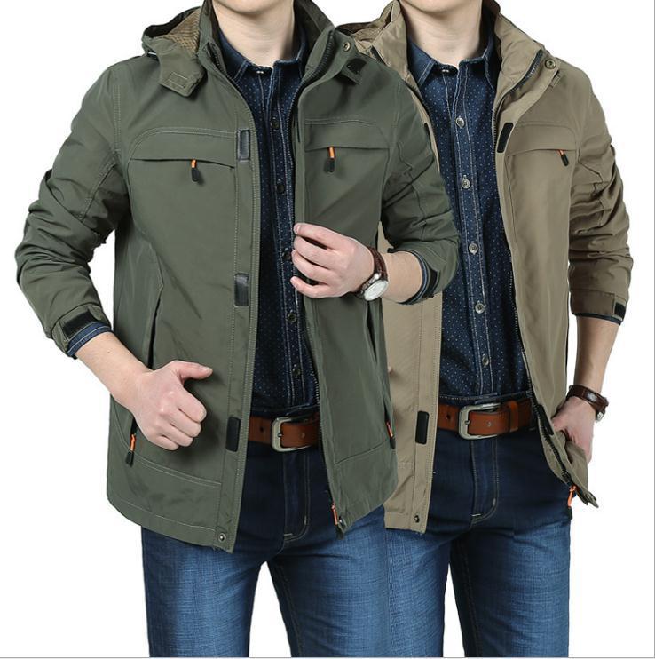 Herren Leichte Kapuzen-Fieldjacke im Urban-Utility-Stil mit Reißverschluss und Multifunktionstaschen Drune