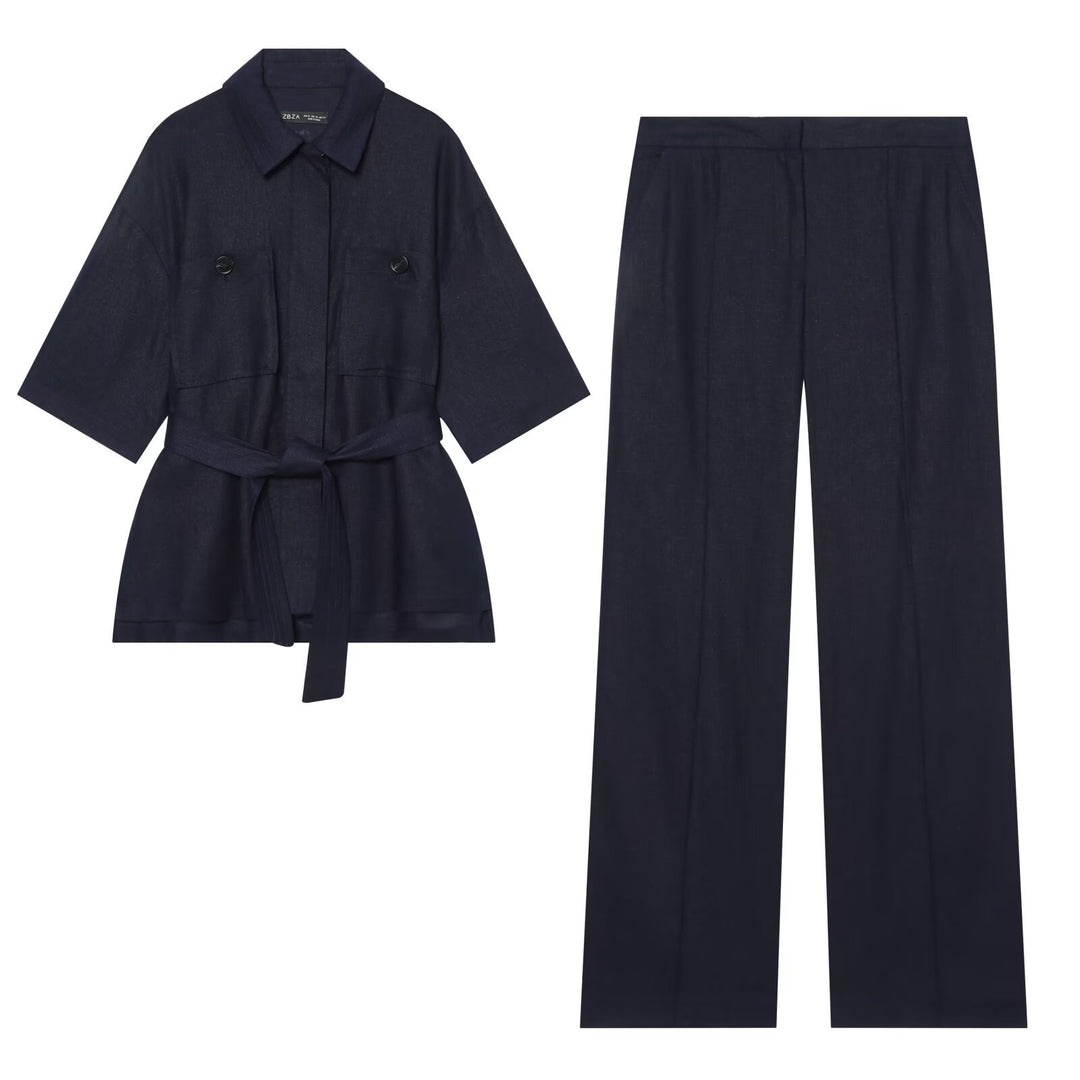 Damen Kurzjacke aus Leinen mit Taillengürtel und aufgesetzten Fronttaschen Drune