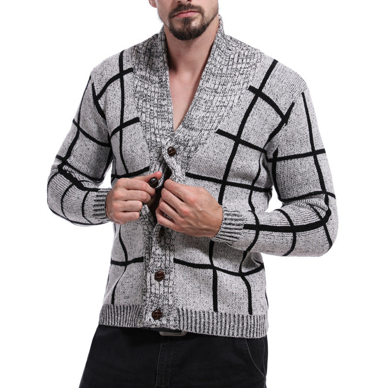 Herren modische Strickjacke mit Karomuster und elegantem Revers Drune