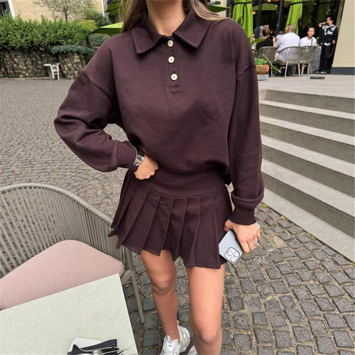 Damen lässiger Poloshirt mit schwingendem Rock Drune
