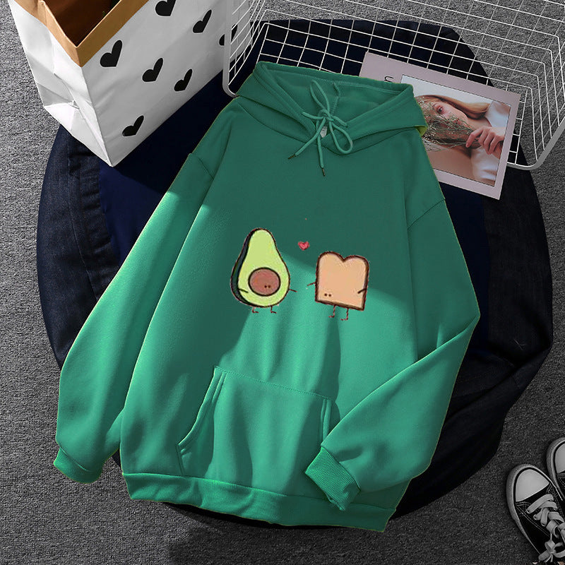 Damen nan gemütlicher Kapuzenpullover mit Avocado‑Toast-Illustration, weichem Fleece-Innenfutter und Kängurutasche Drune