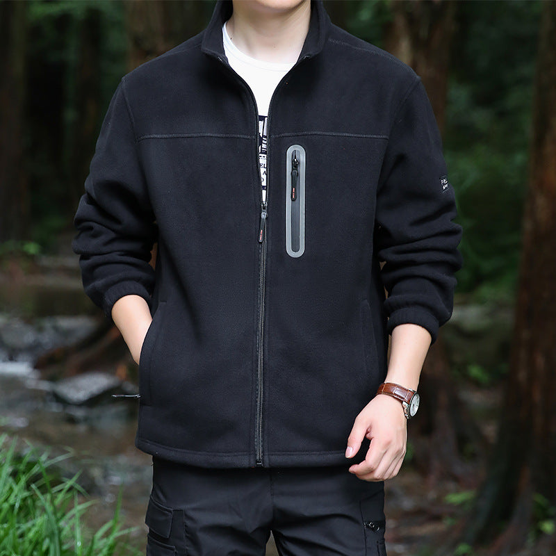 Herren Thermo‑Mikrofleece‑Outdoorjacke mit Stehkragen, wasserdichter Brustreißverschlusstasche Drune