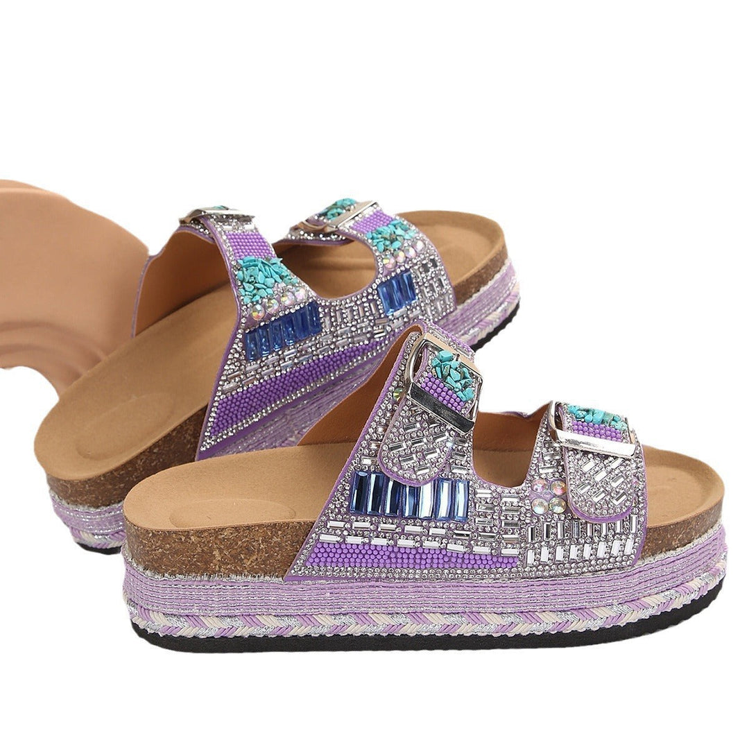 Damen bequeme Sandalen mit dekorativen Steinen und breiten Riemen Drune