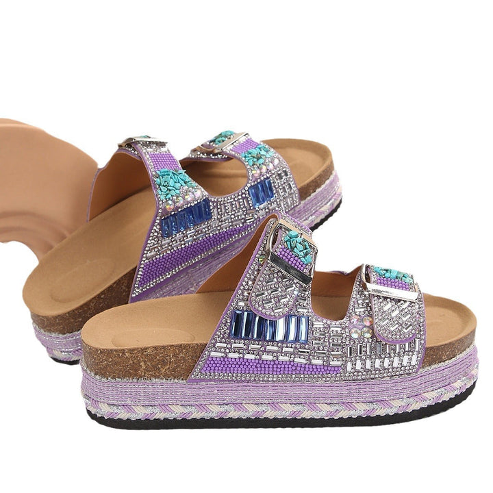 Damen bequeme Sandalen mit dekorativen Steinen und breiten Riemen Drune