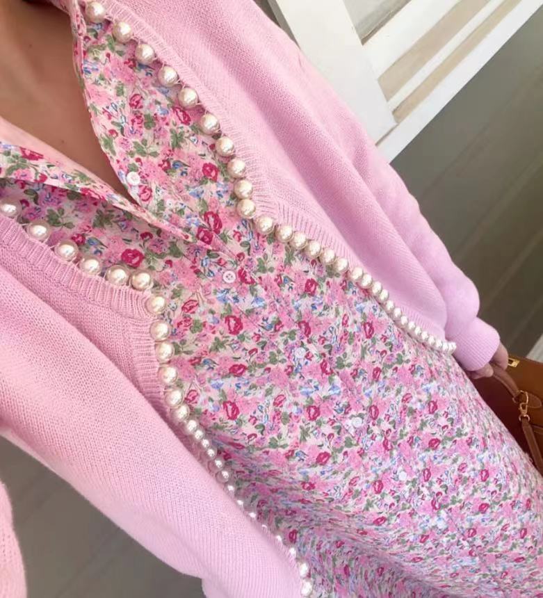 Damen Strickjacke mit Perlenverzierung und Lockeren Schnitt Drune