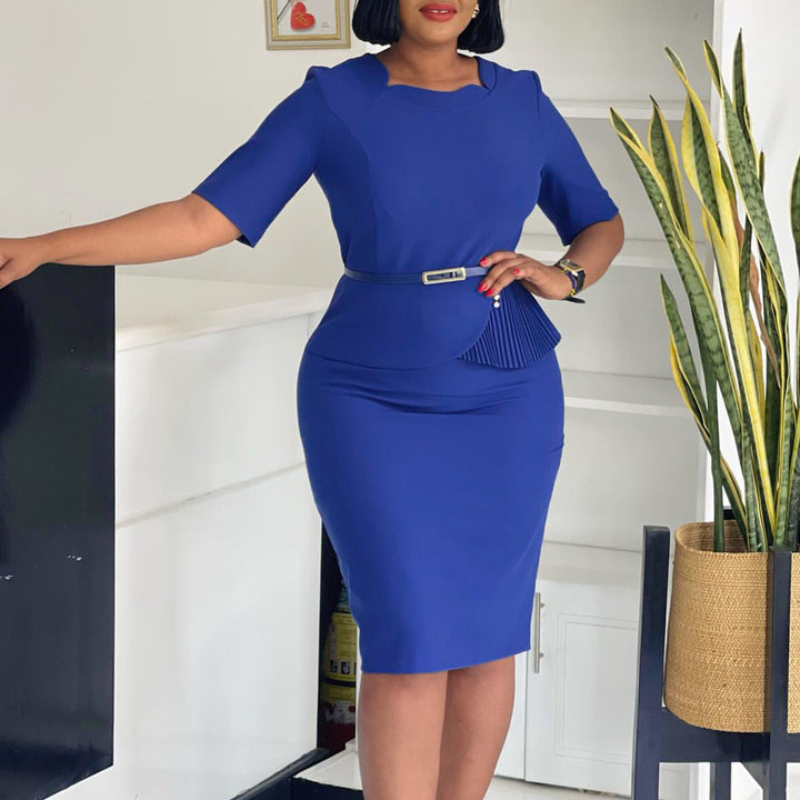 Damen Midi-Kleid mit drapierter Vorderseite und abnehmbaren Taillengürteln Drune