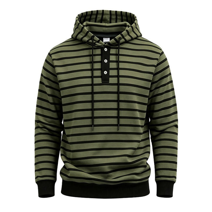 Herren Kapuzenpullover mit Knopfleiste und modischem Streifenmuster Drune