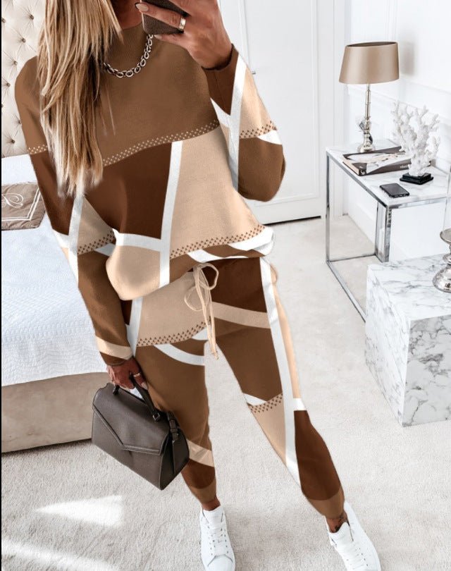 Damen nan gemustertes Freizeit-Set aus Sweatshirt und Jogginghose Drune