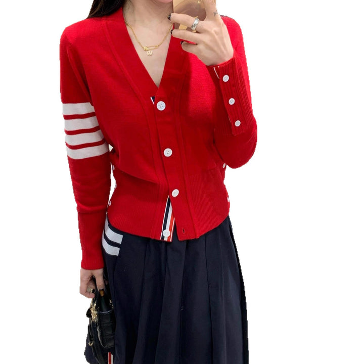 Damen Modischer Strickcardigan mit V-Ausschnitt Drune