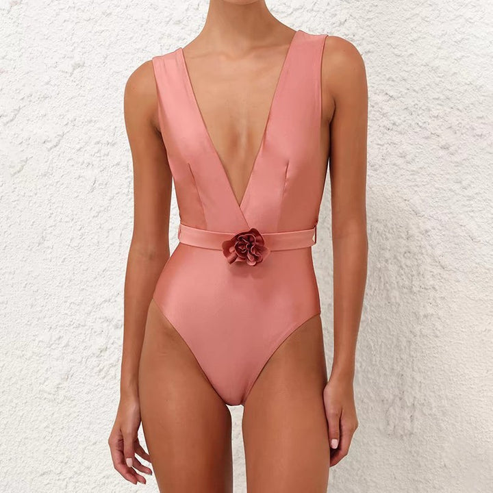 Damen Eleganter Badeanzug mit Blumenapplikation Drune