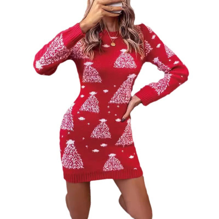 Damen Strickkleid mit festlichem Tannenbaum-Muster Drune