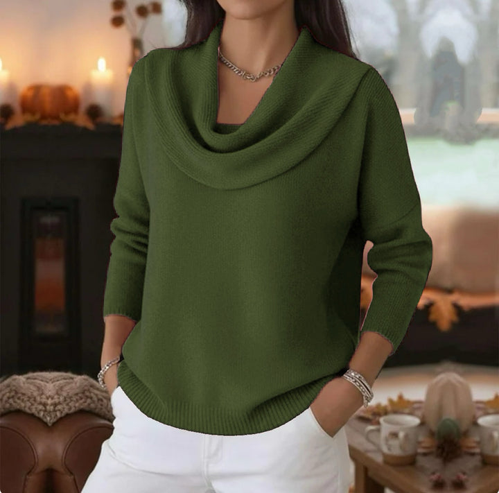 Damen Lässiger Schalkragen-Feinstrickpullover mit überschnittener Schulter und geripptem Saum Drune