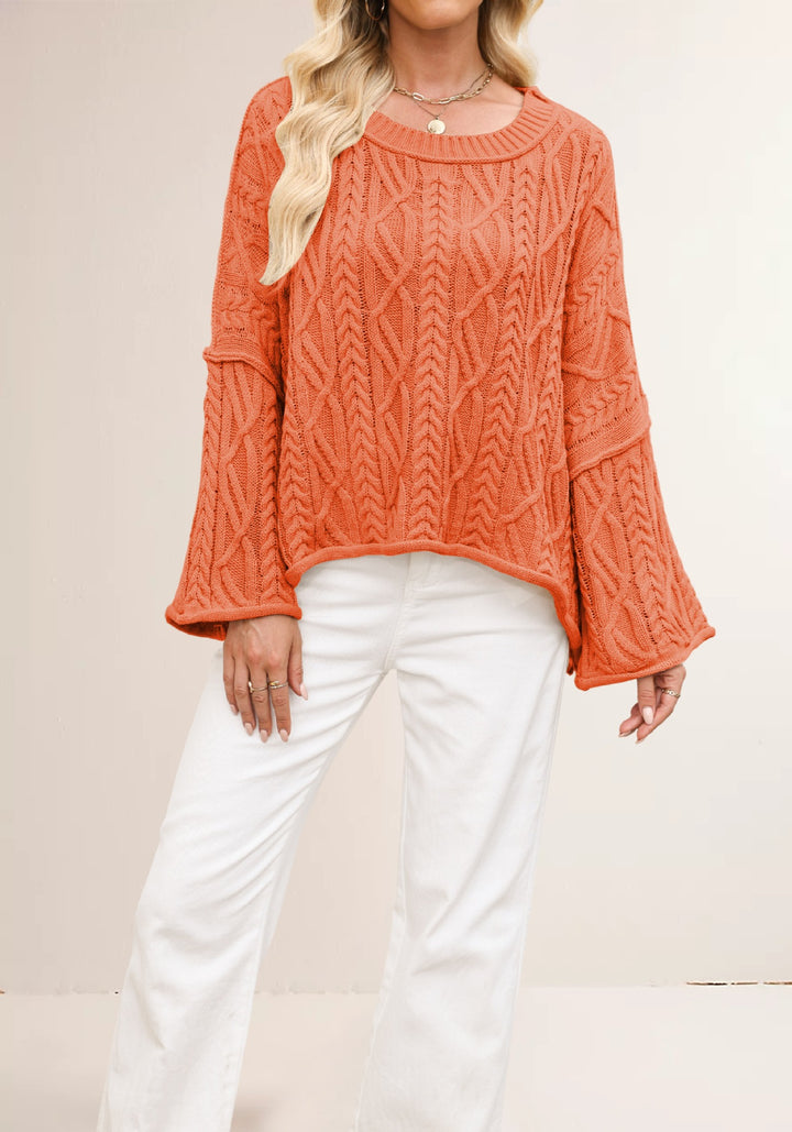 Damen lässiger Strickpullover mit weitem Schnitt und eleganten Zopfmuster Drune