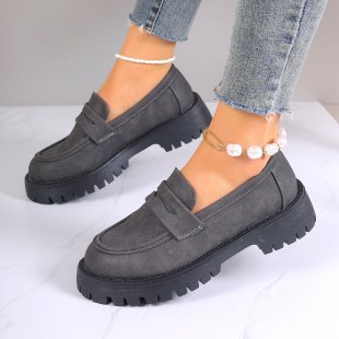 Damen nan robuste Plateau-Loafer mit profilstarker Gummilaufsohle und dekorativem Sattelriemen Drune